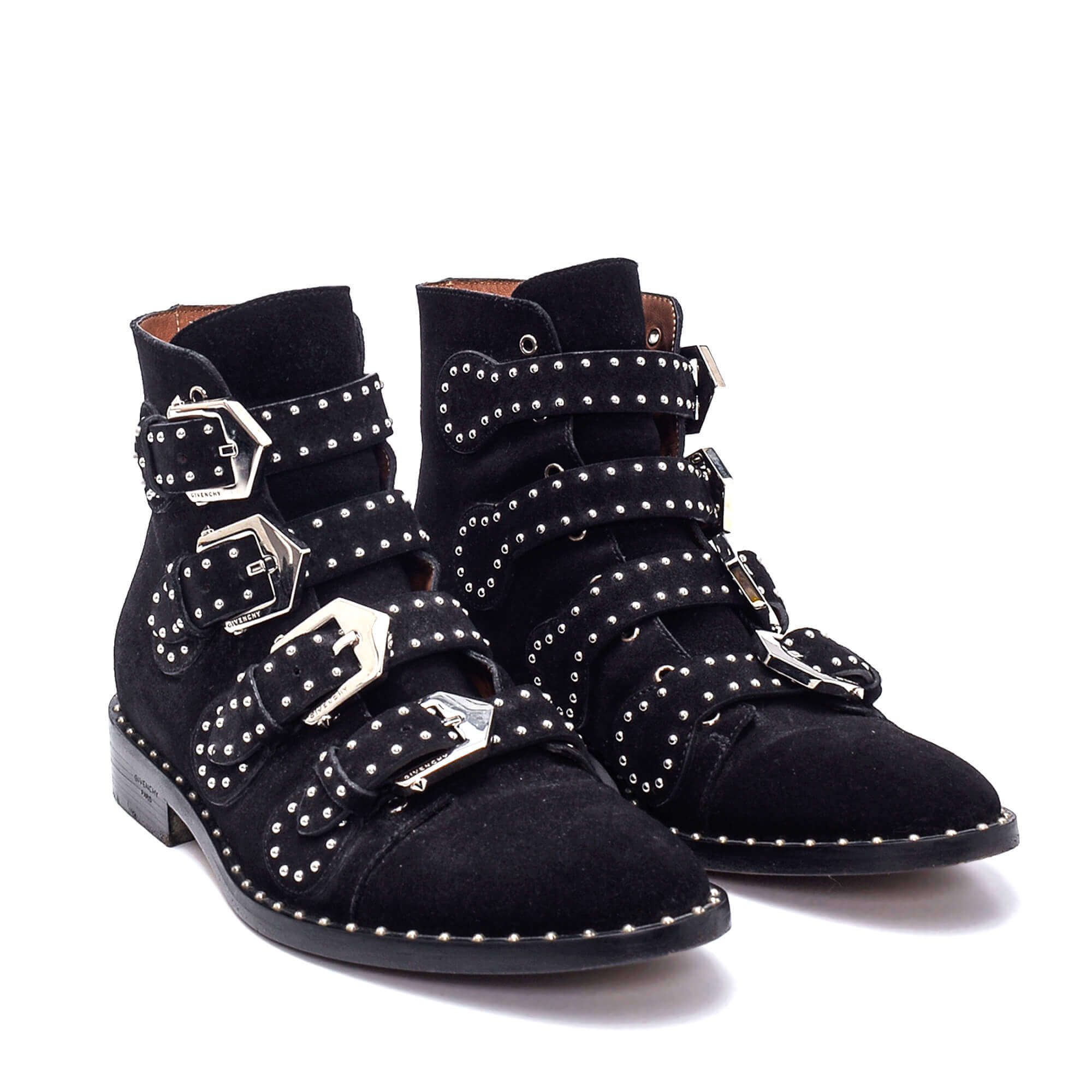 Givenchy - Black Suede Studded Buckled Straps Elegant Ankle Boots